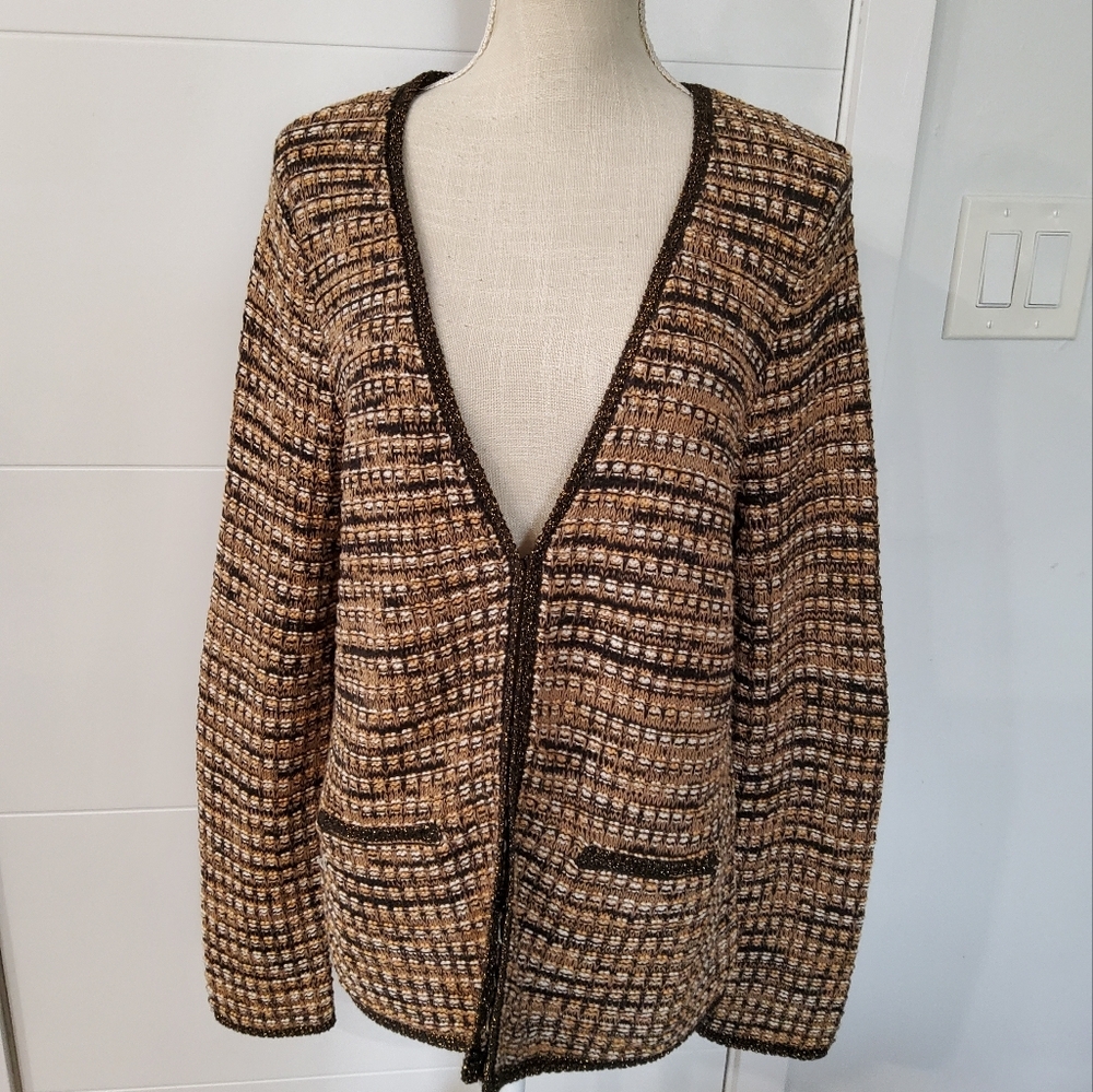 Jaclyn Smith Collection Jacquard Knit Sweater Cardigan Size L